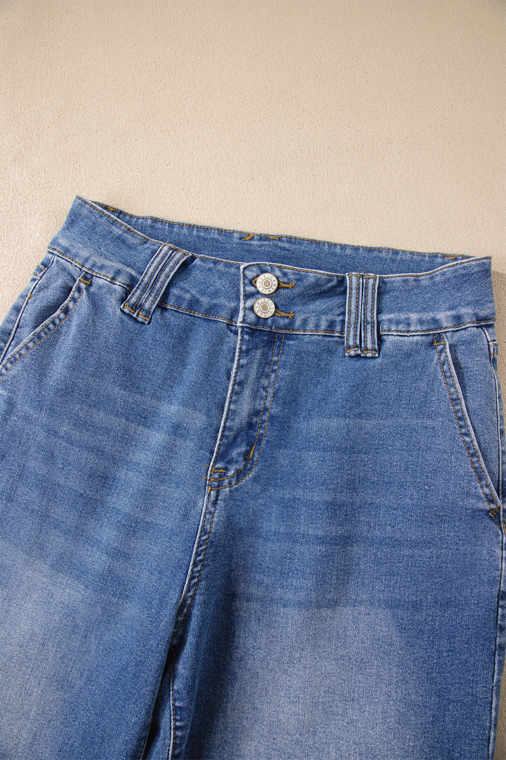 Double Button Zip Fly Straight Leg Jeans