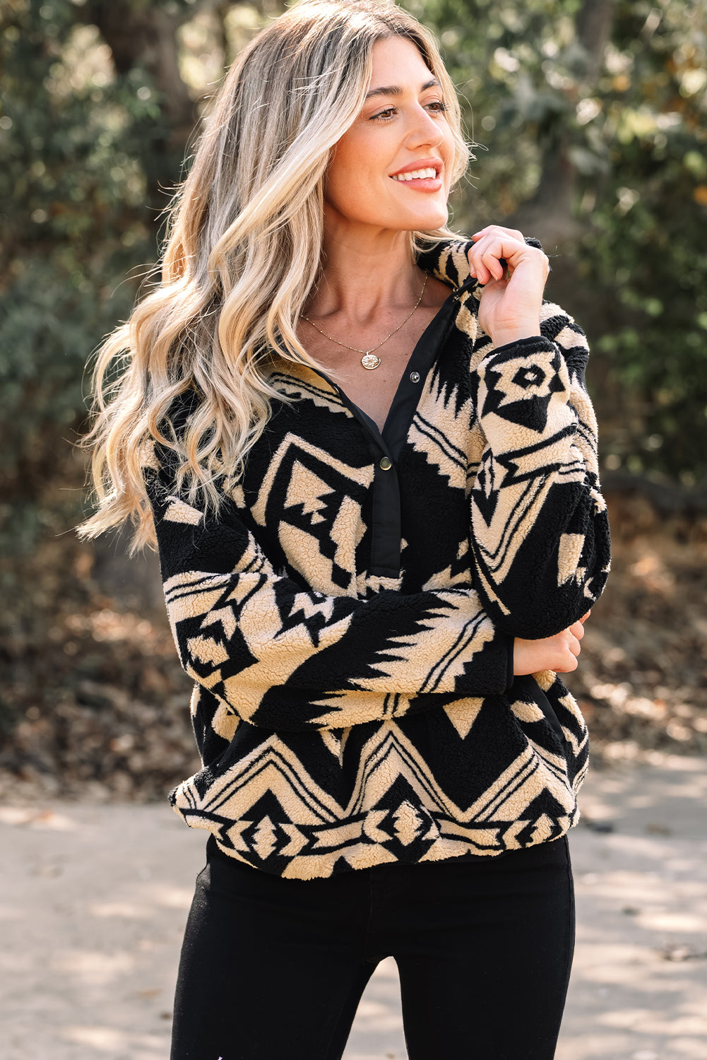 Western Aztec Half Zip Plush Sweatshirt