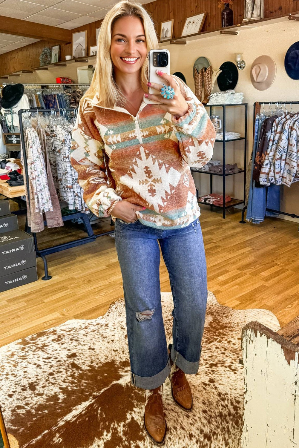 Quarter Zip Aztec Sweatshirt