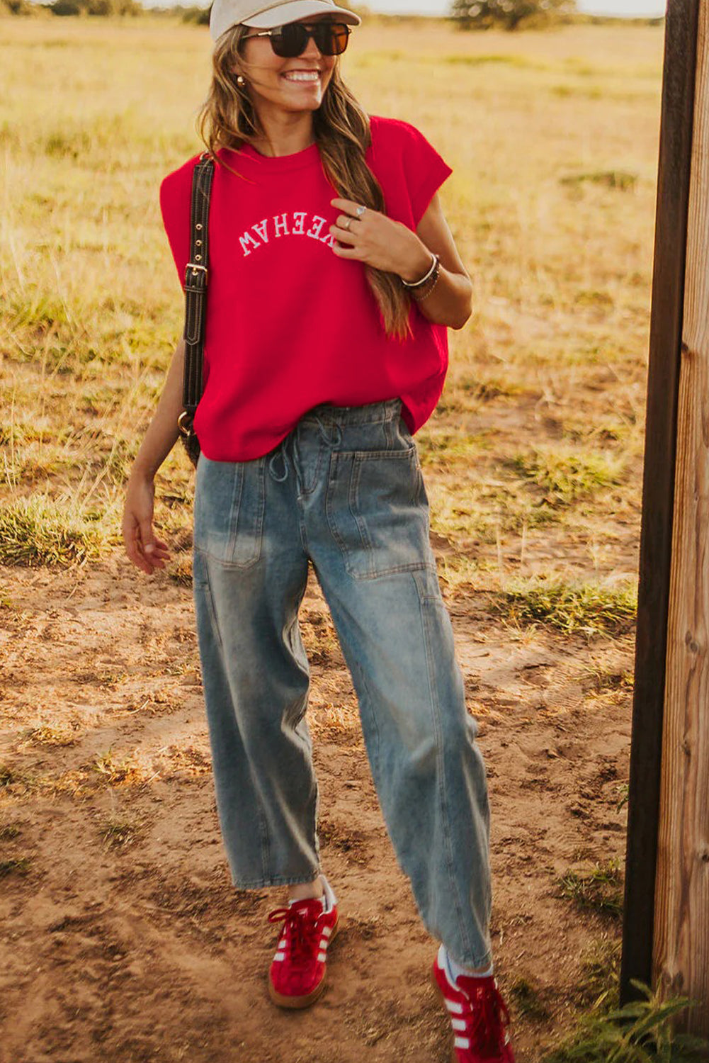 YEEHAW Embroidered Short Sleeve Sweater