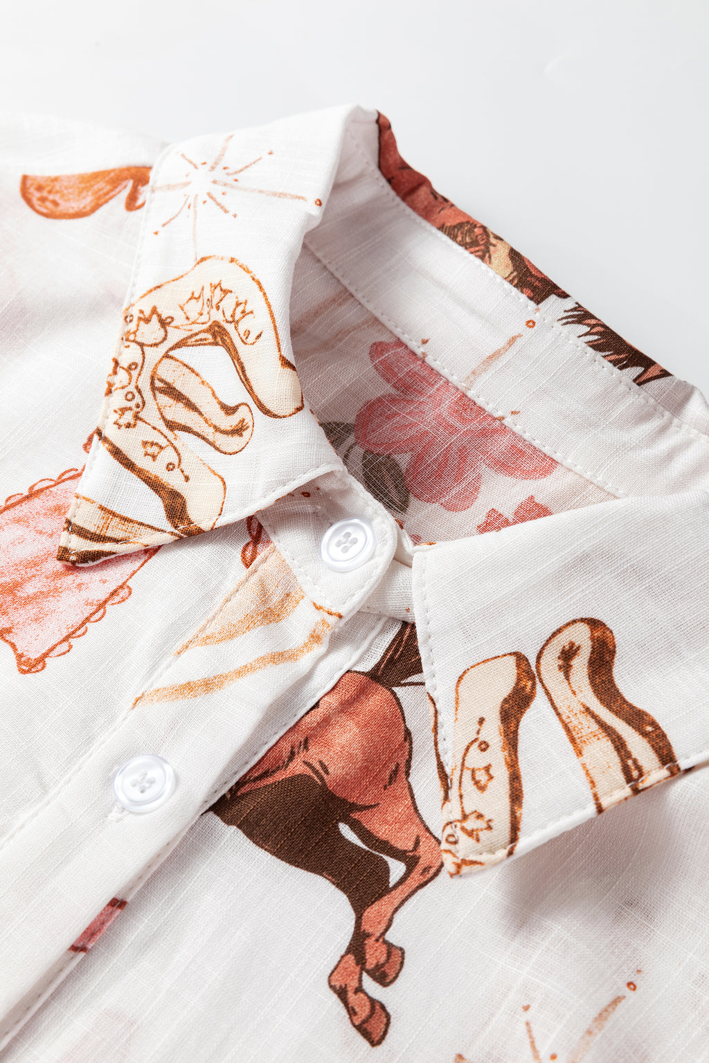 White Rodeo Cowgirl Print Button Up Shirt