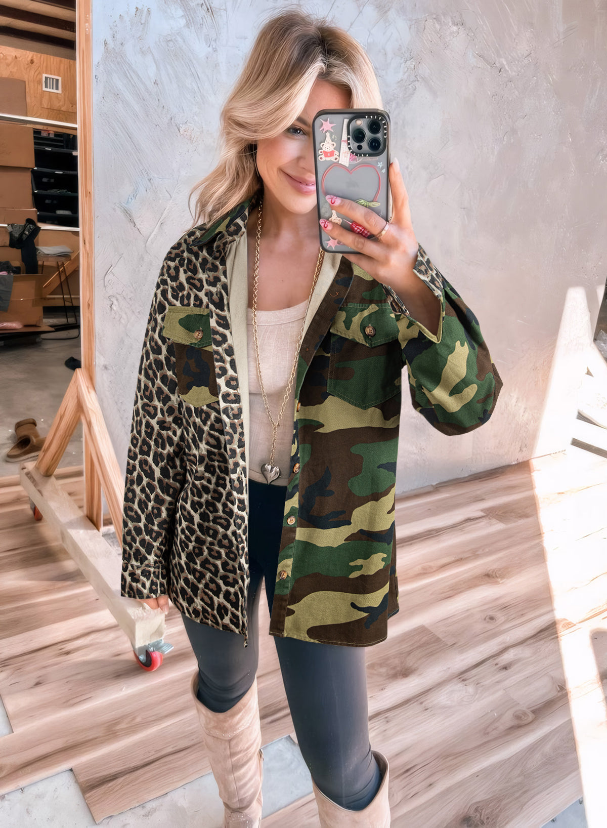Leopard Camo Patchwork Oversize Shacket