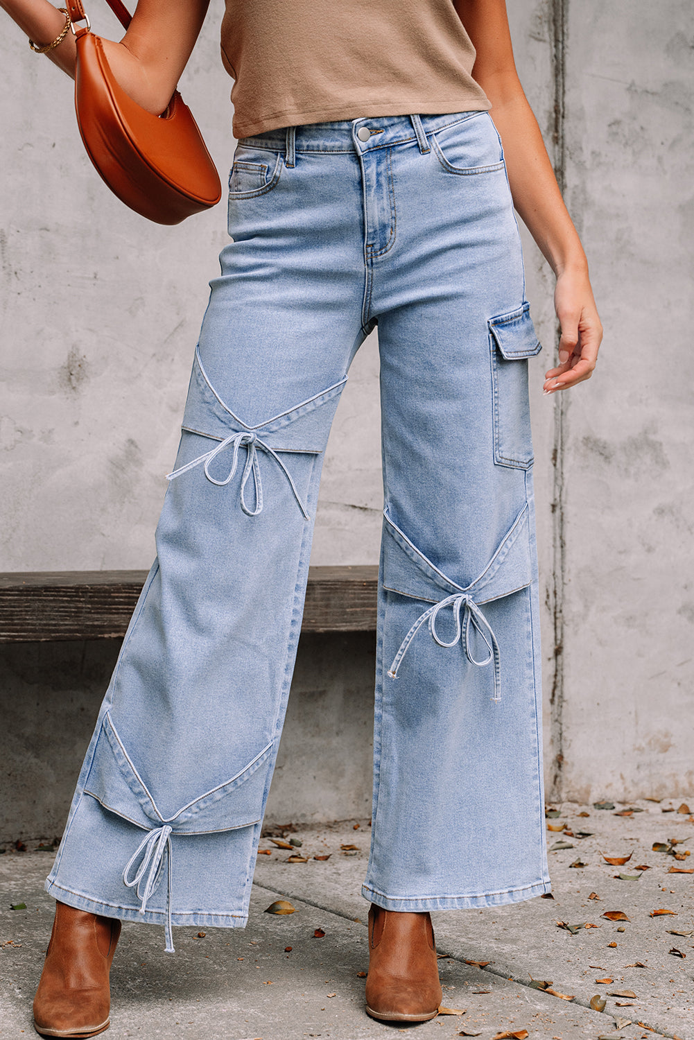 Blue Bowknot Boyfriend Cargo Jeans