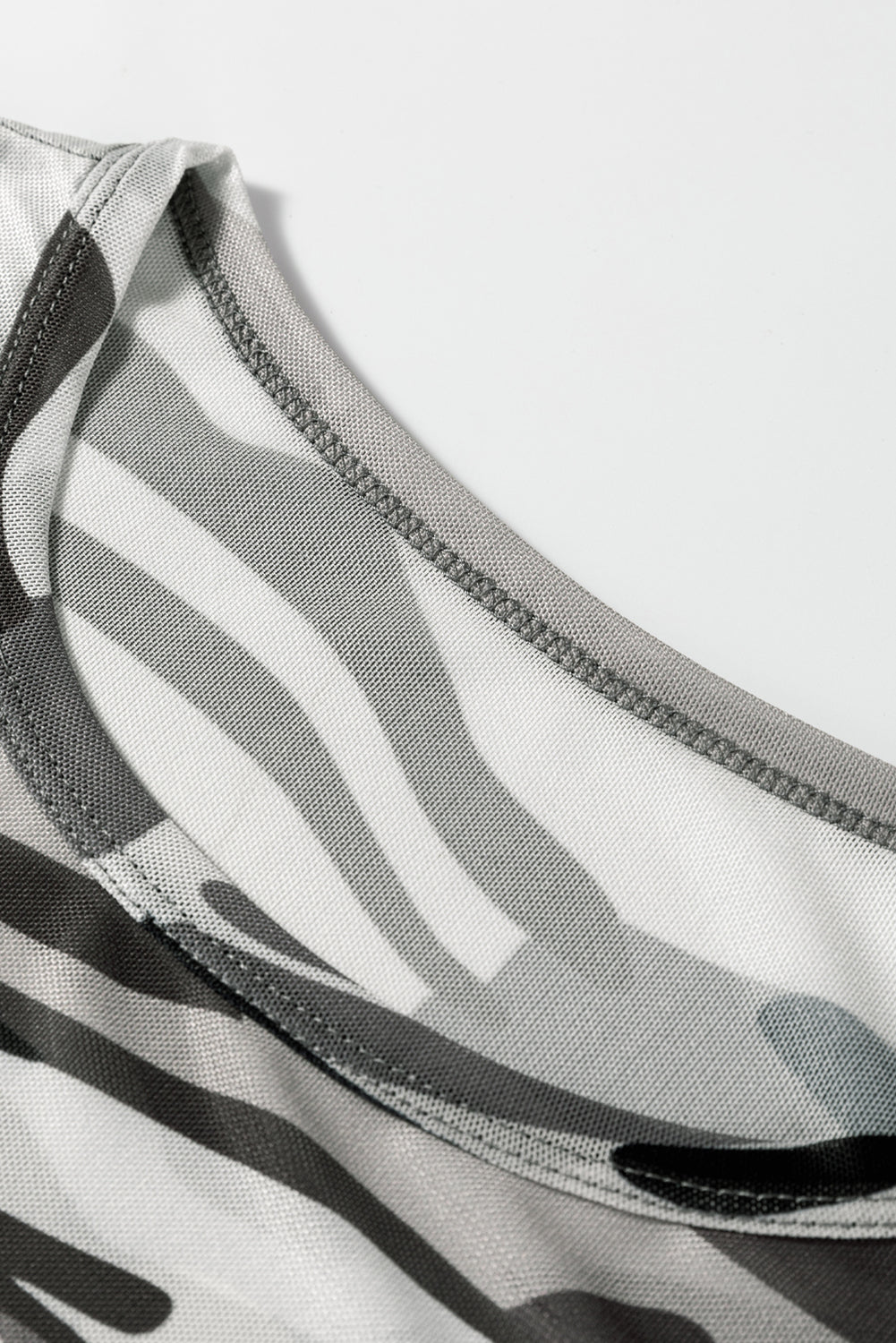 Green Camouflage Print Mesh Long Sleeve Top