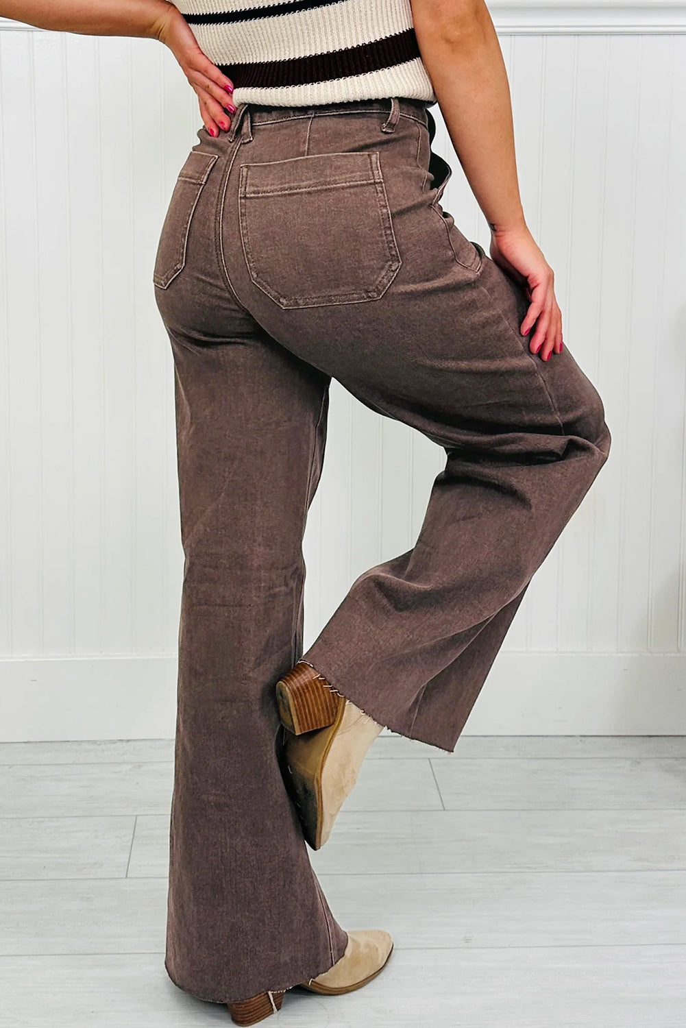 Dark Brown Retro Washed Loose Jeans