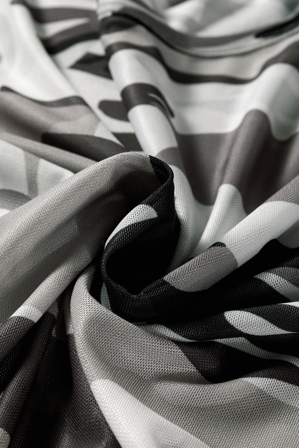 Green Camouflage Print Mesh Long Sleeve Top