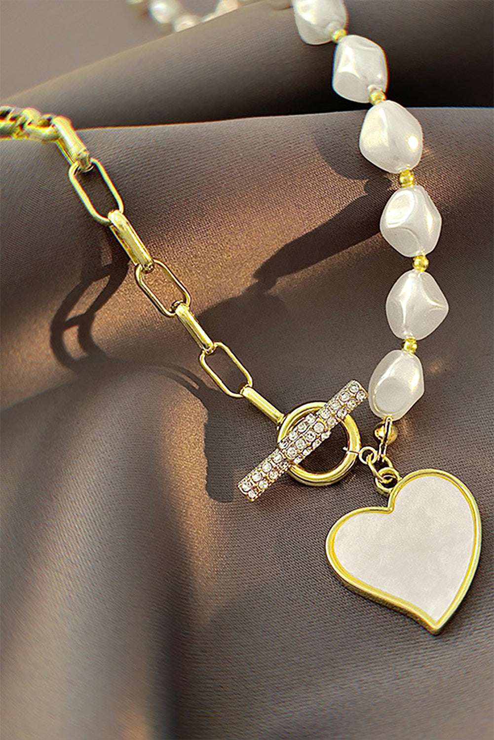 Heart Shape Pendant Pearl Chain Necklace