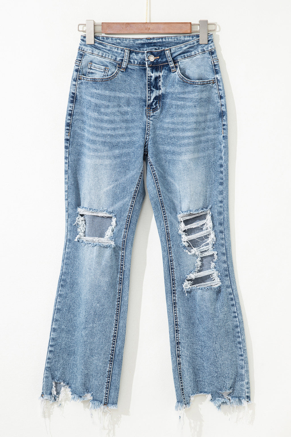 Raw Hem Ripped Flare Jeans