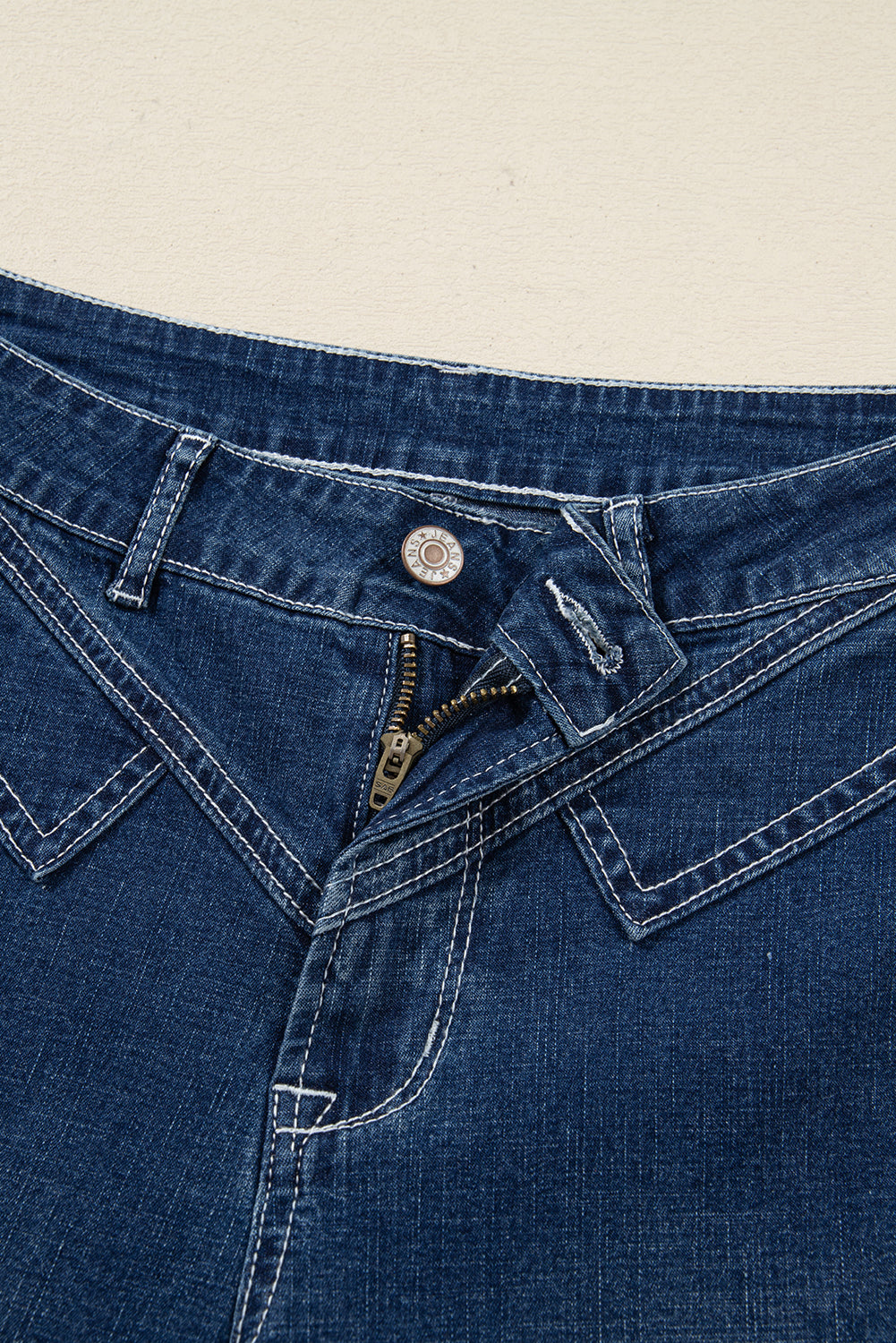 Stitched Waist Detail Loose Cuffed Jeans