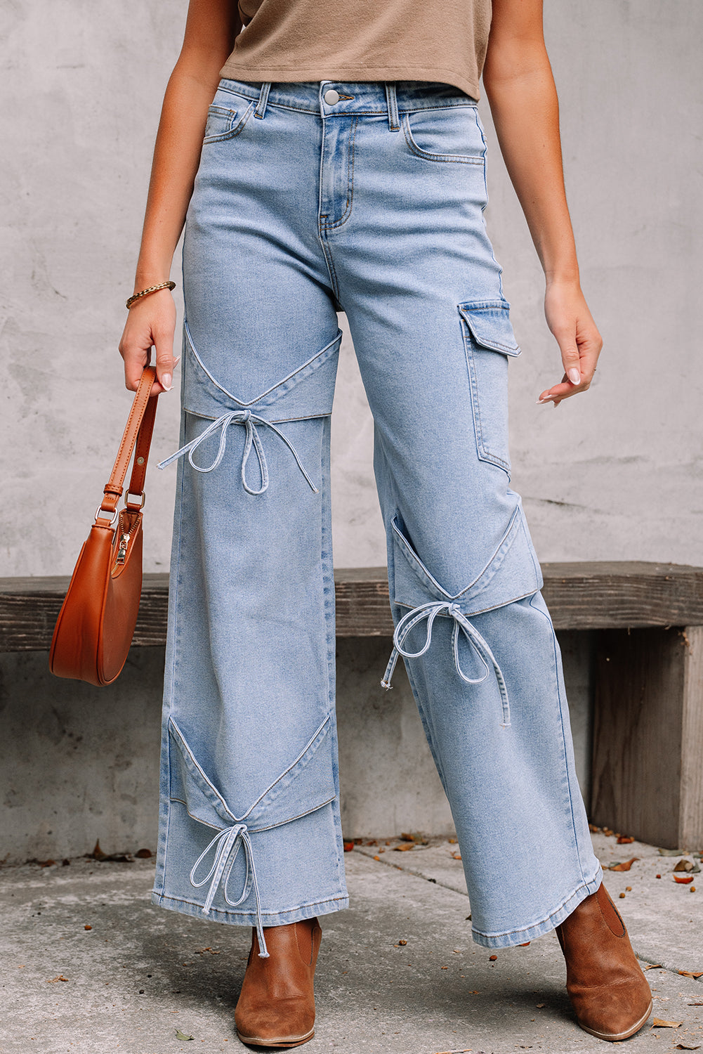 Blue Bowknot Boyfriend Cargo Jeans