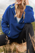 Blue Sherpa Half Zip Pullover Hoodie