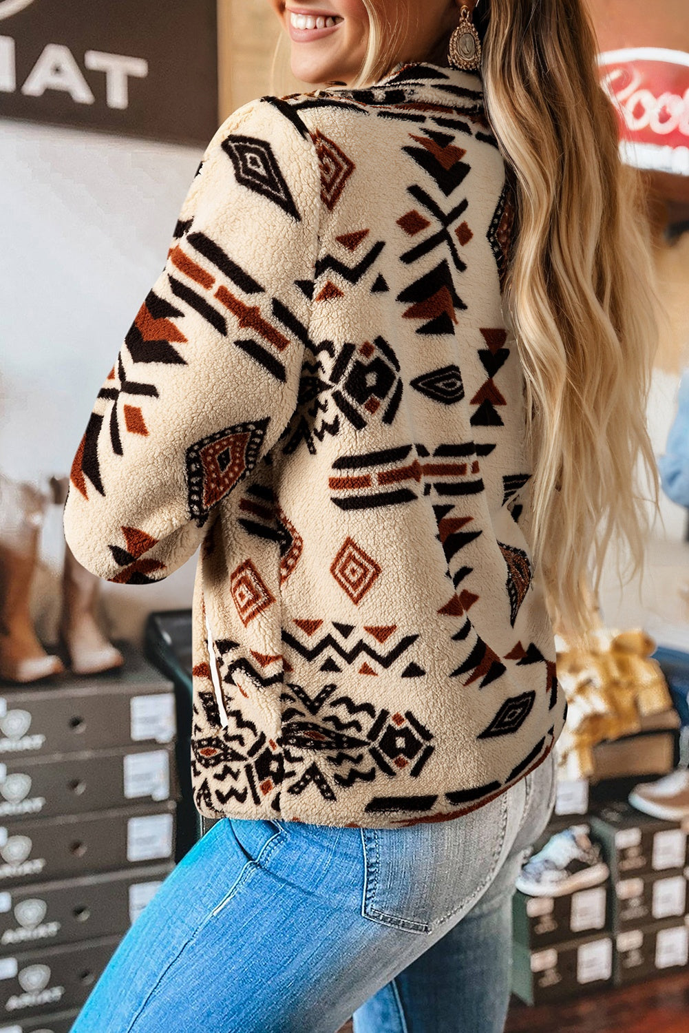Western Aztec Half Zip Plush Sweatshirt