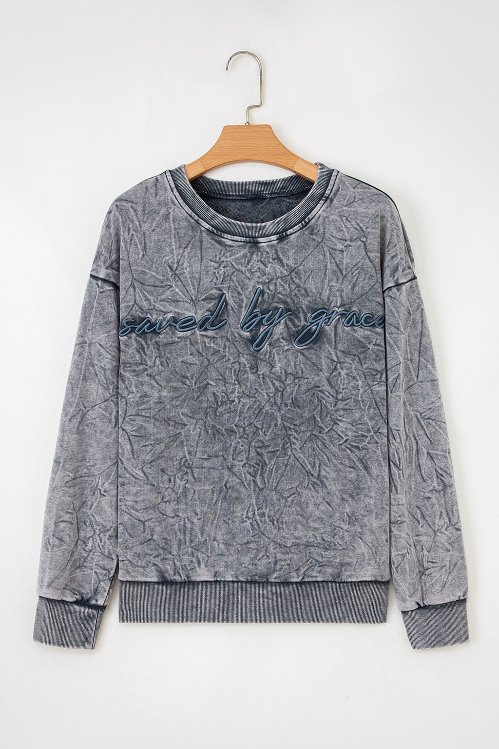 Saved By Grace Embroidered Mineral Wash Sweatshirt