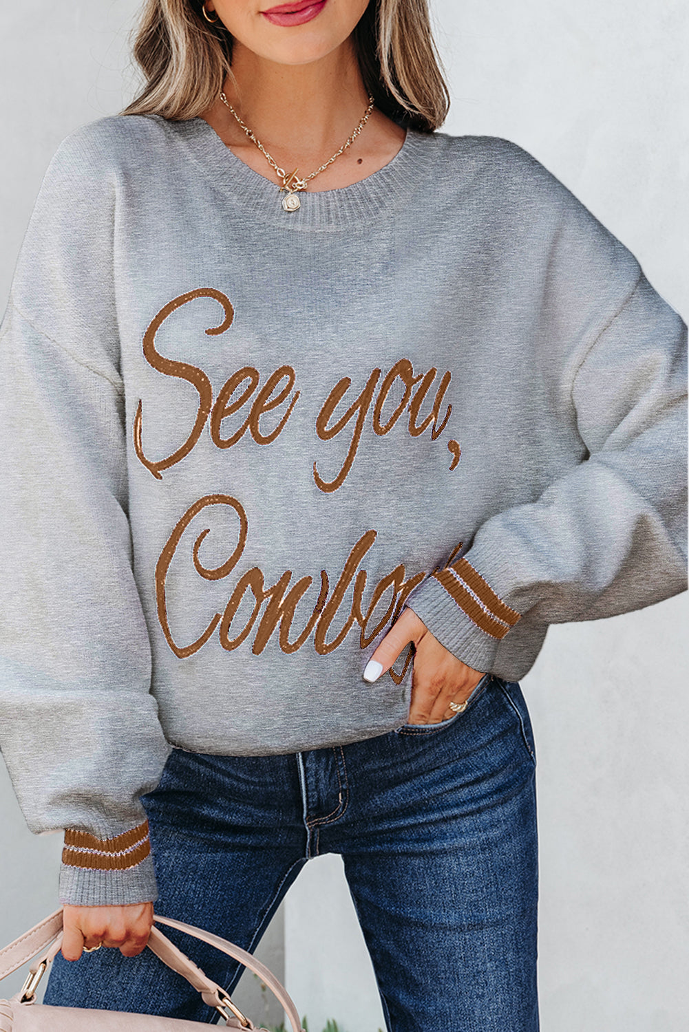 See You Cowboy Embroidered Western Graphic Sweater