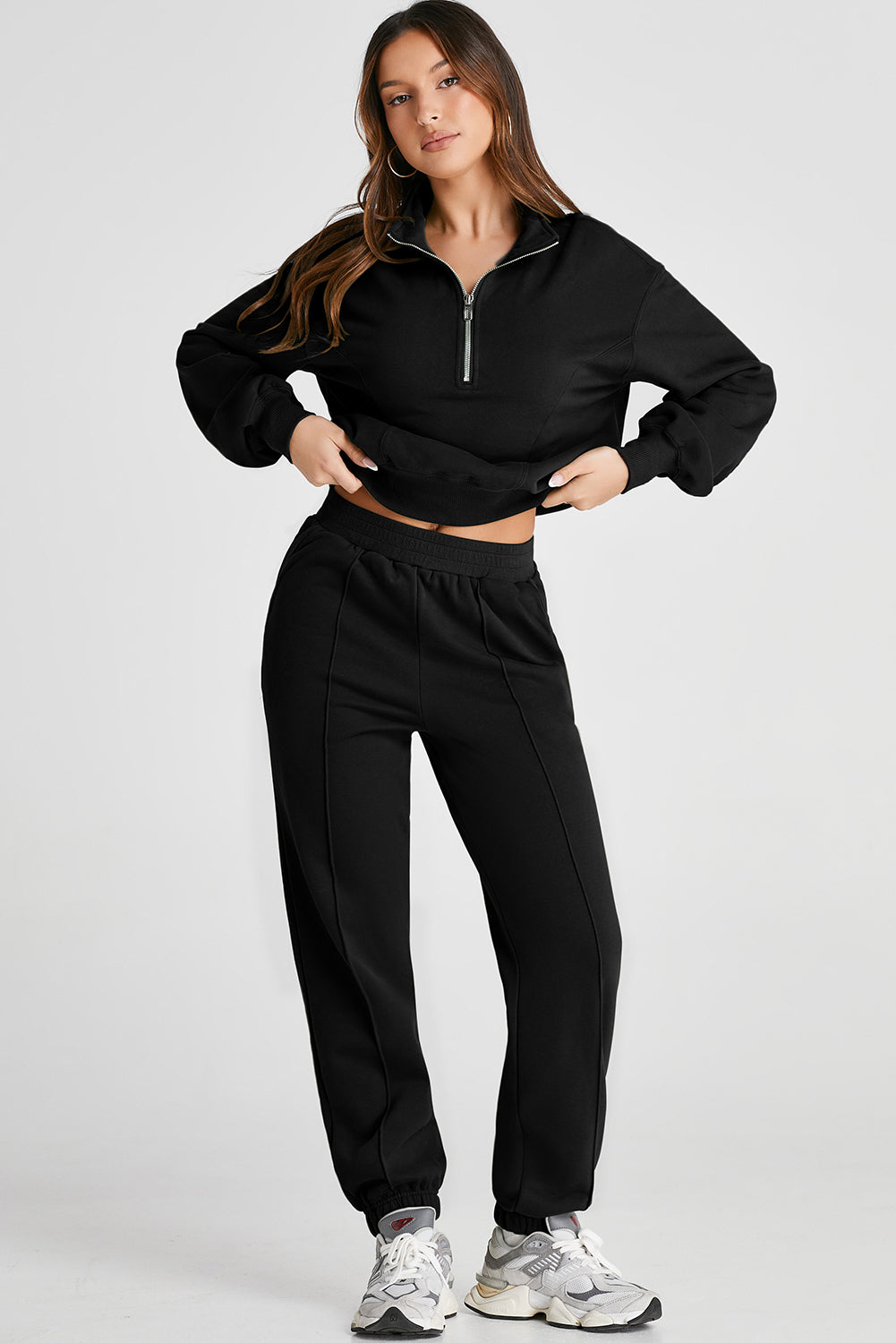 Half Zip up Pullover Active Top and Joggers Set