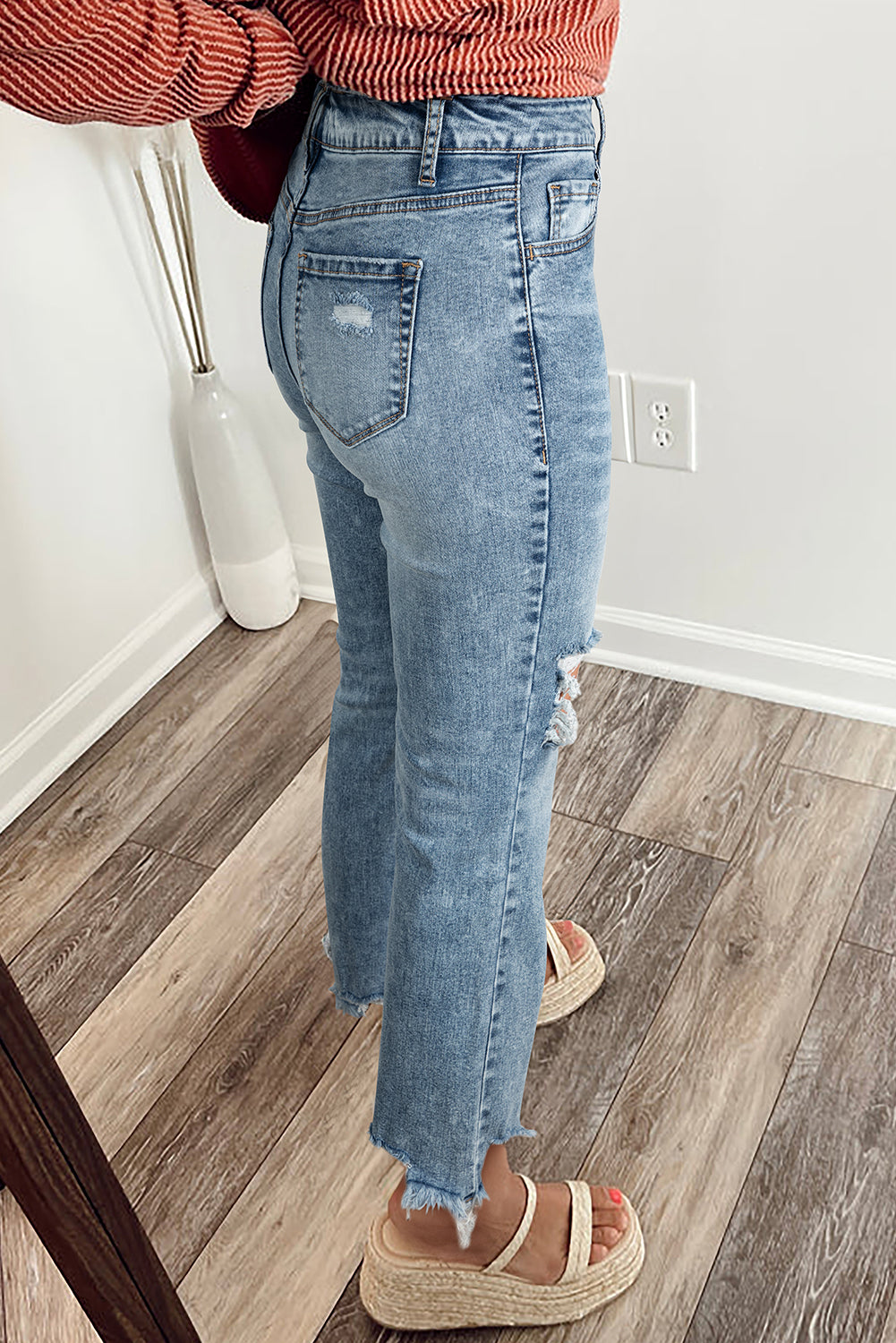 Raw Hem Ripped Flare Jeans