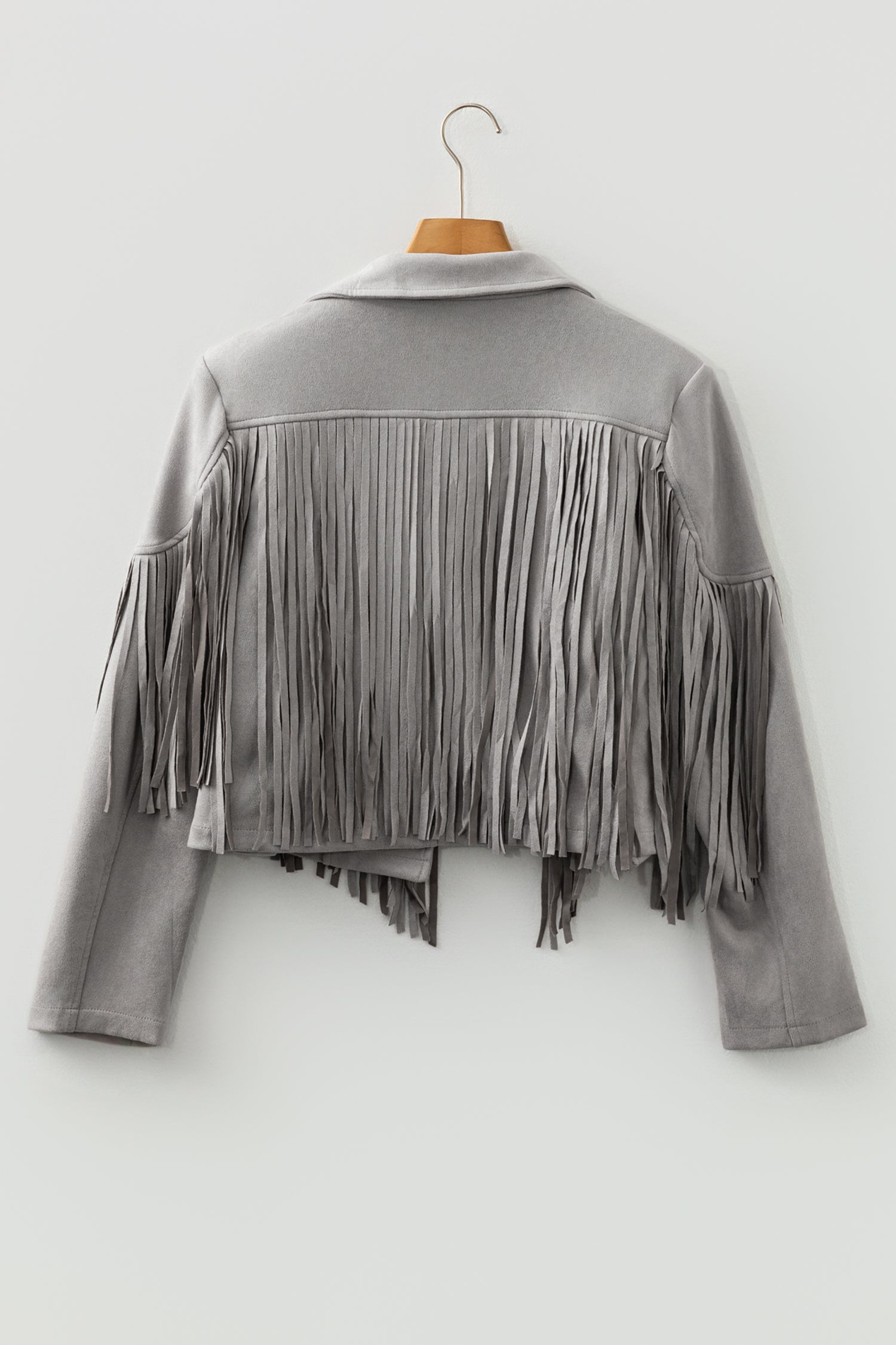 Cropped Fringe Faux Suede Jacket