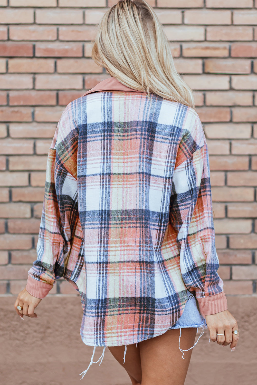 Corduroy Plaid Patchwork Shacket