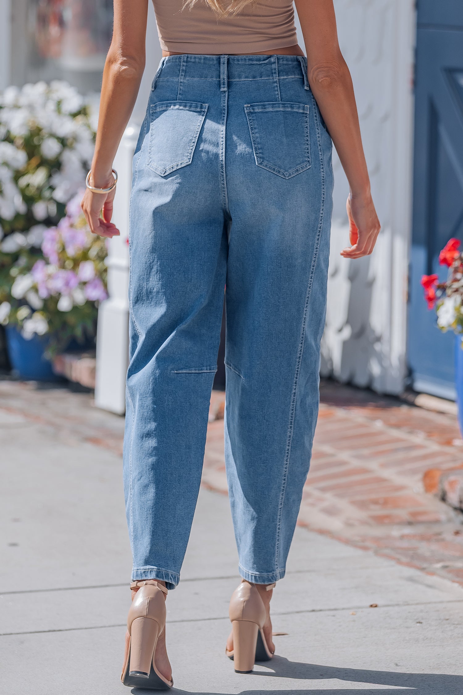 Medium Wash Cuffed Barrel Jeans