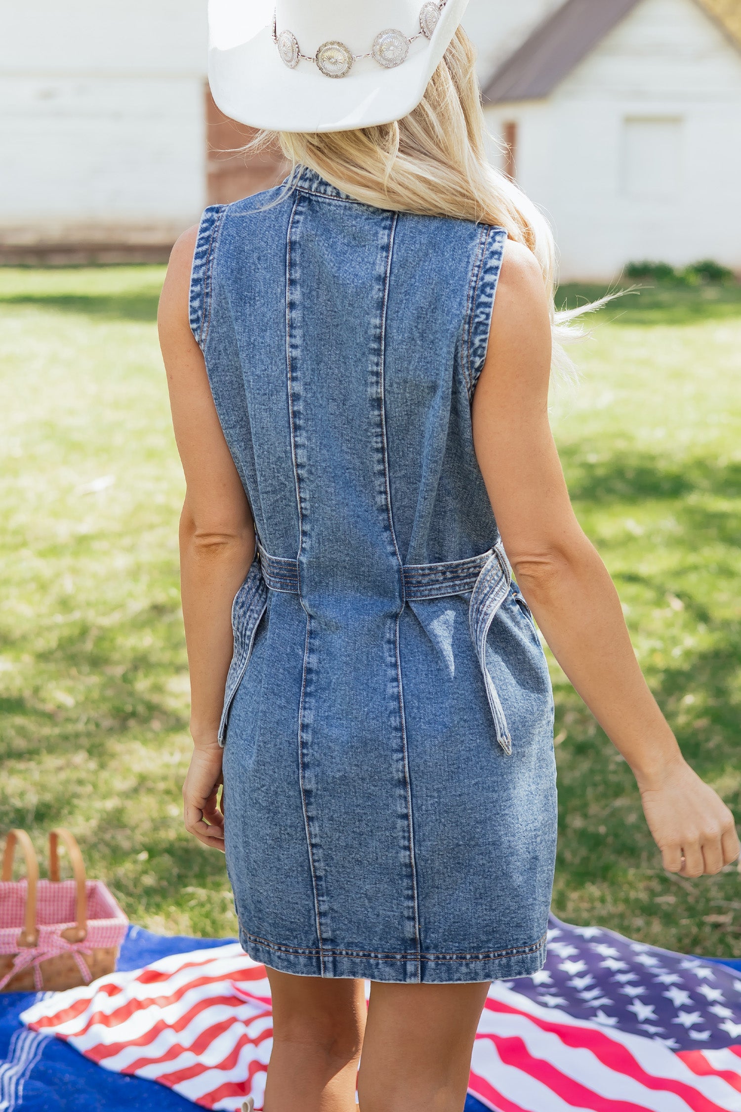 Western Belt Sleeveless Denim Dress