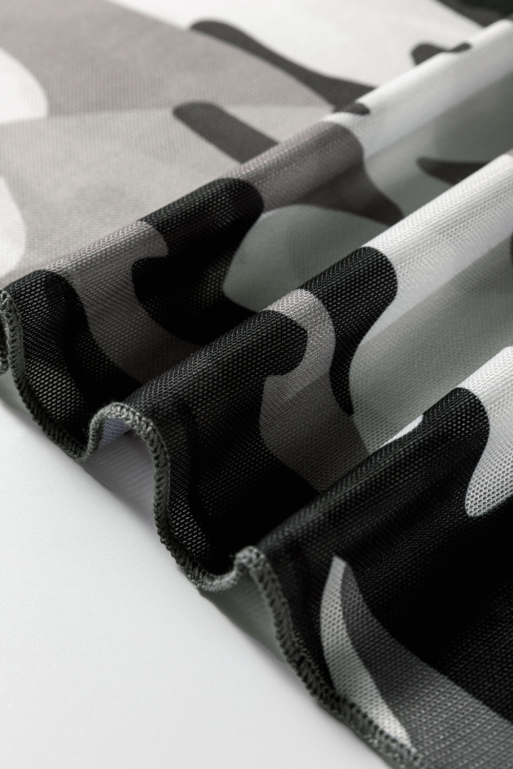 Green Camouflage Print Mesh Long Sleeve Top