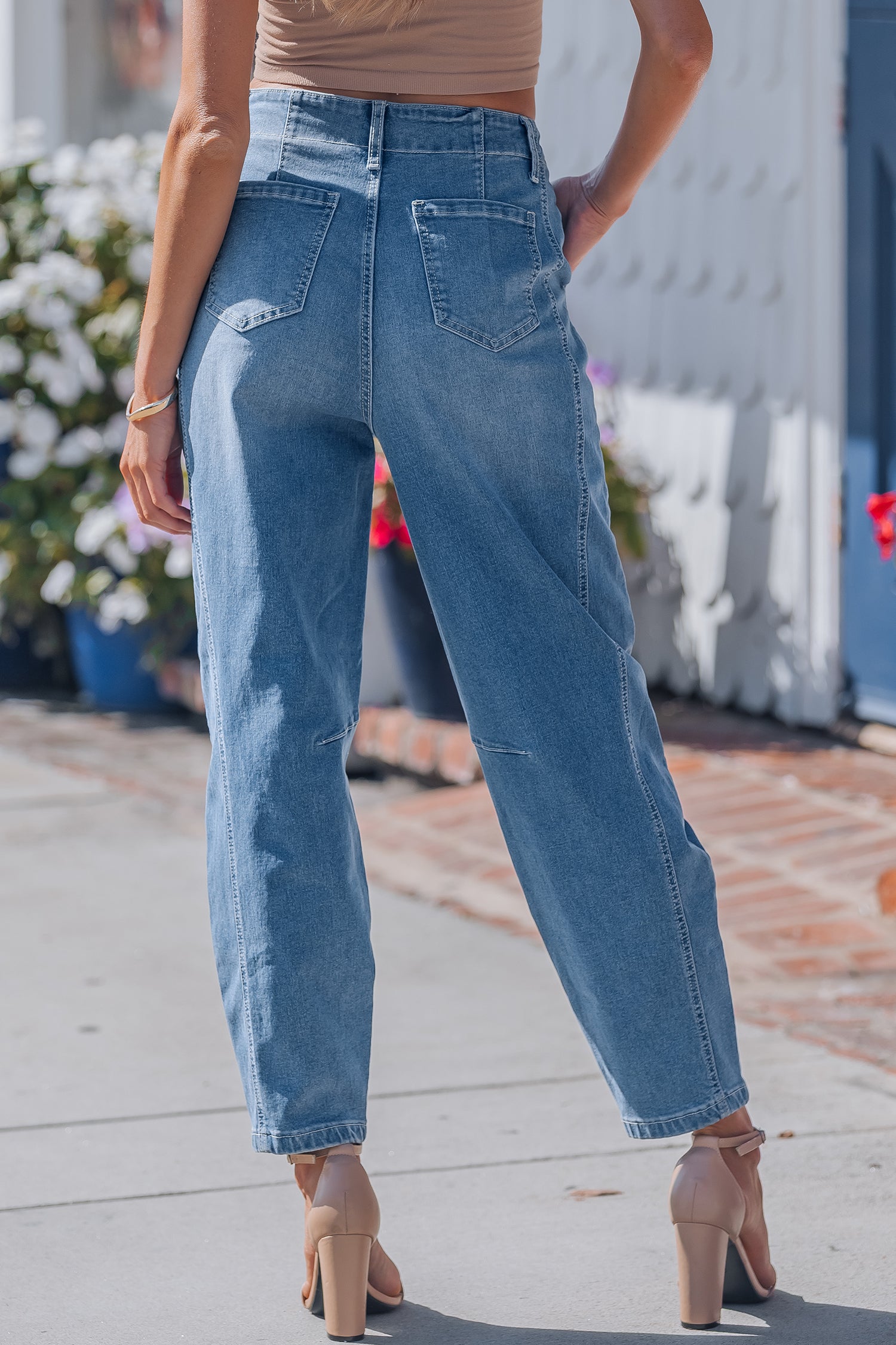 Medium Wash Cuffed Barrel Jeans
