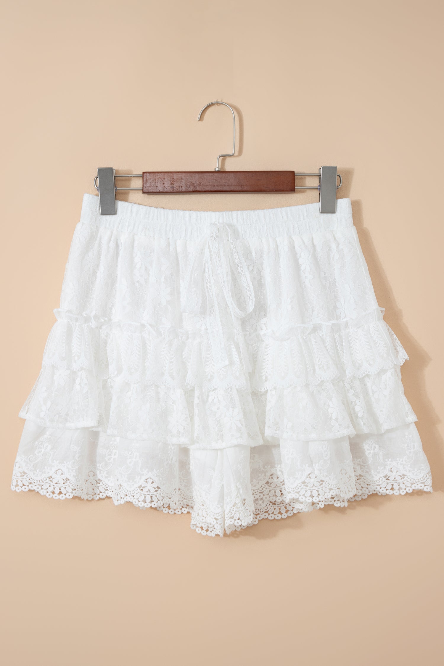 White Lace Tiered Shorts