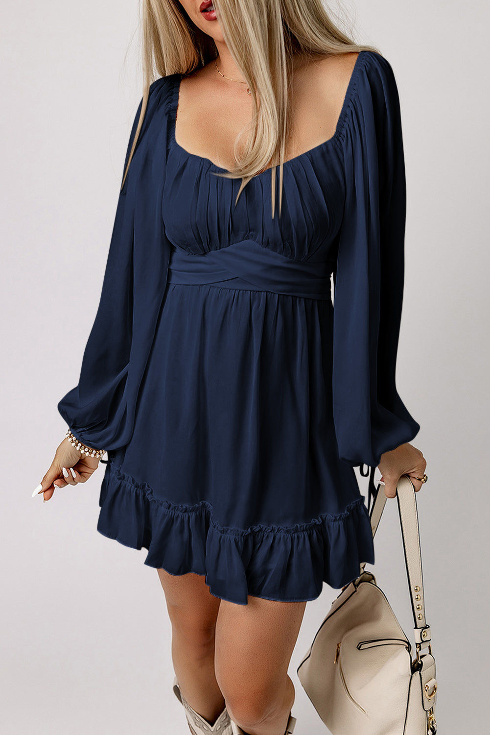 Blue Ruffled High Waist Mini Dress