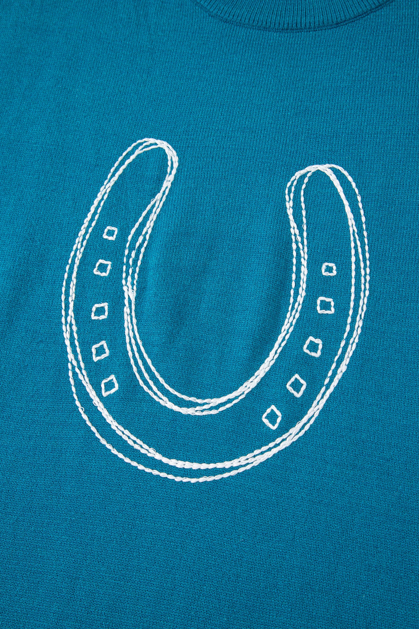 Horse Shoe Embroidered Short Sleeve Sweater