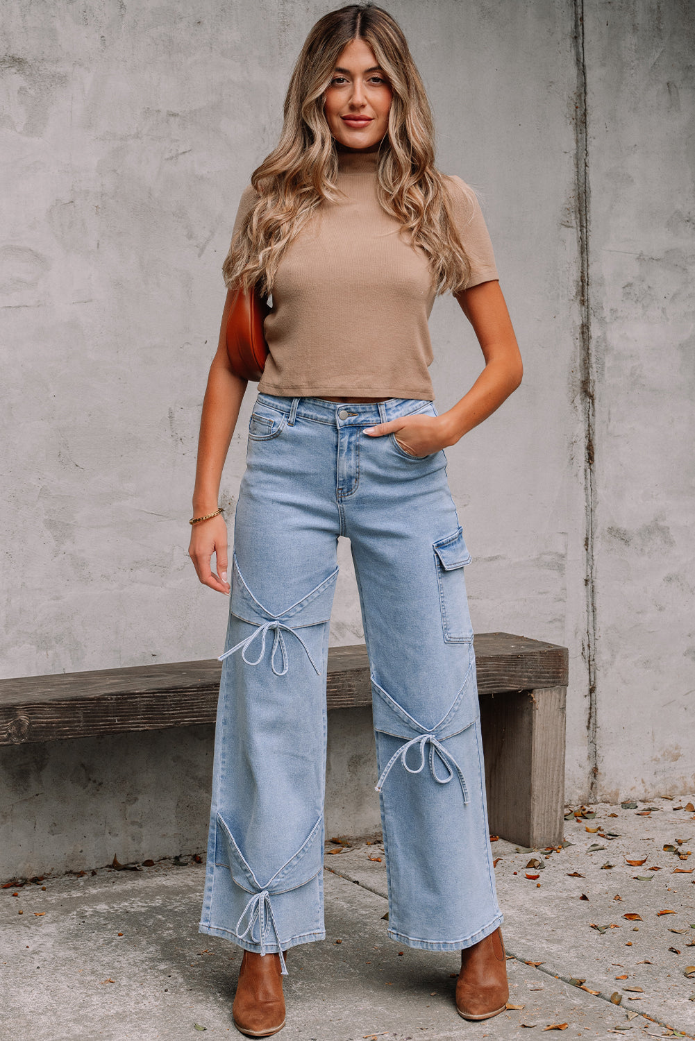 Blue Bowknot Boyfriend Cargo Jeans