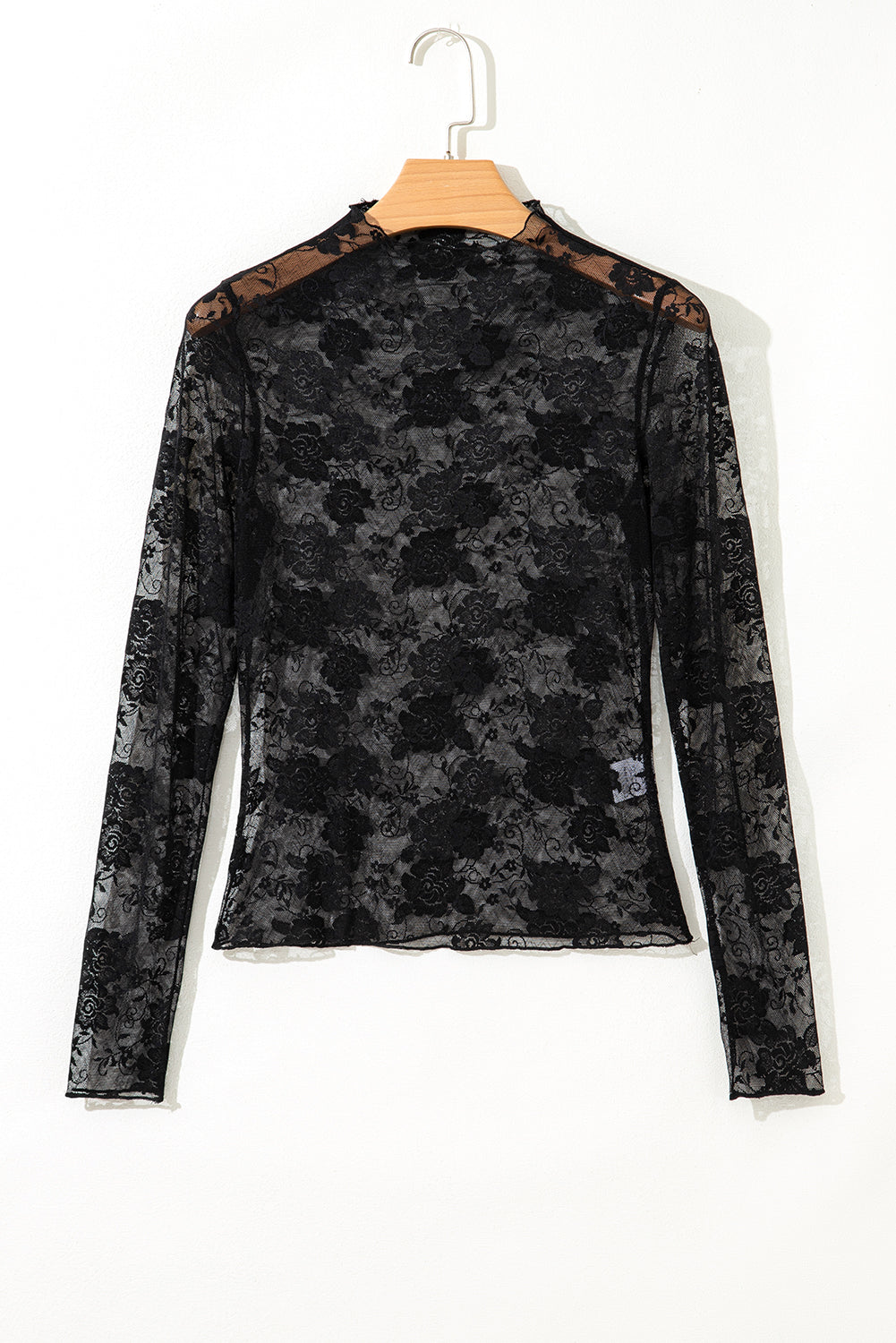 Sheer Floral Lace Mesh Long Sleeve Top