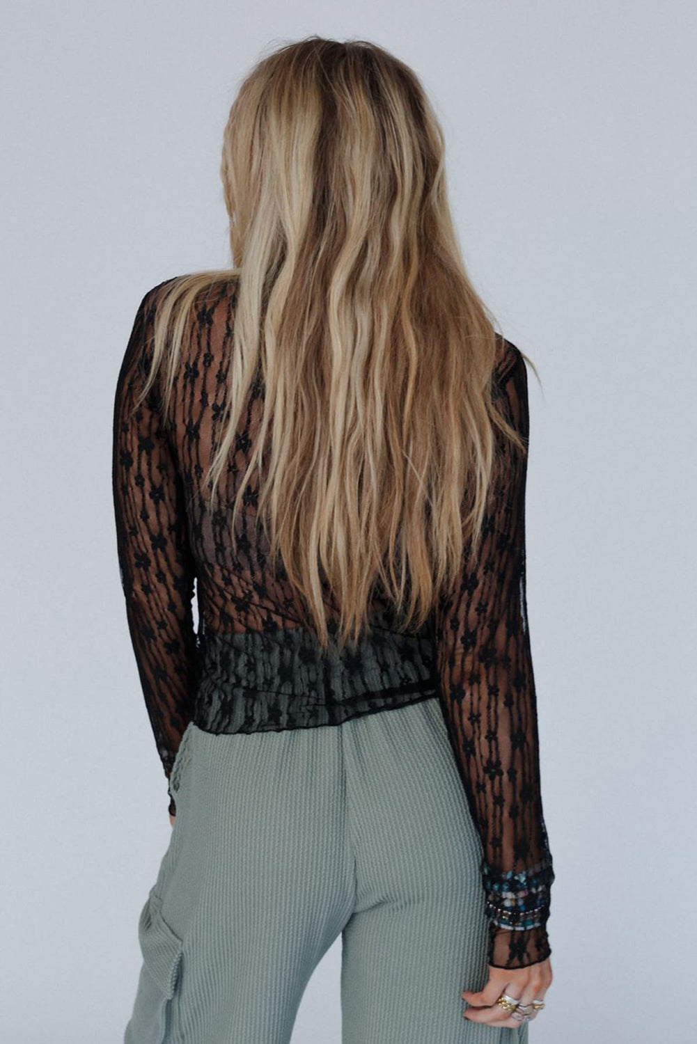 Sheer Floral Lace Long Sleeve Top
