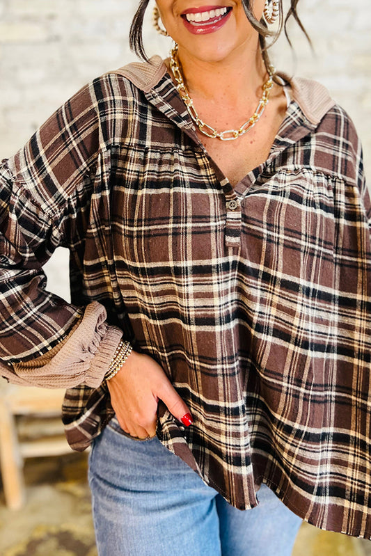 Brown Plaid Long Sleeve Hooded Sweater
