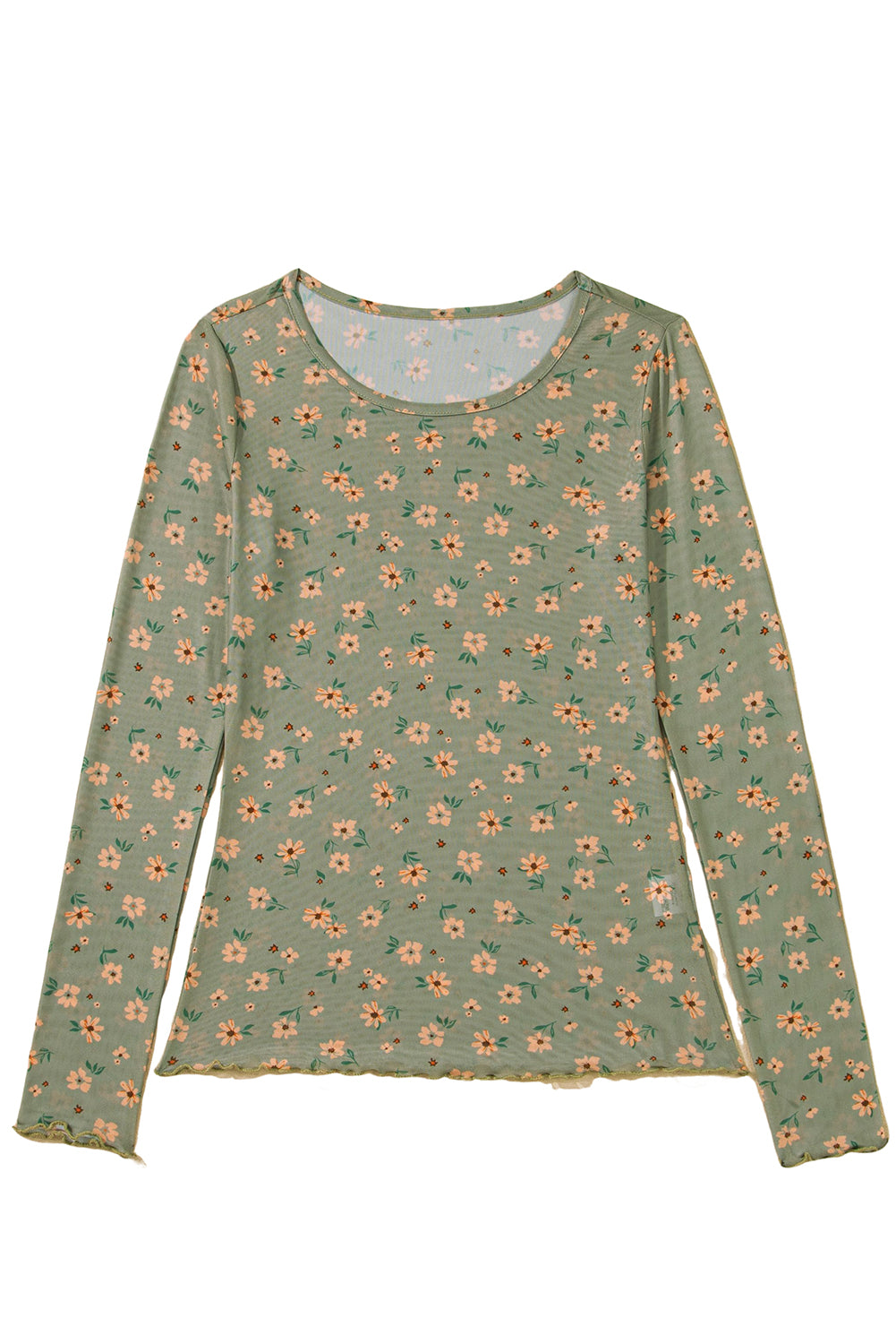 Laurel Green Vintage Floral Print Mesh Long Sleeve Top