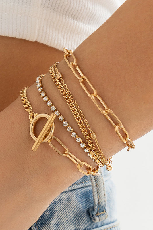 Multi Layered Rhinestone Plated Chain Bracelet Set
