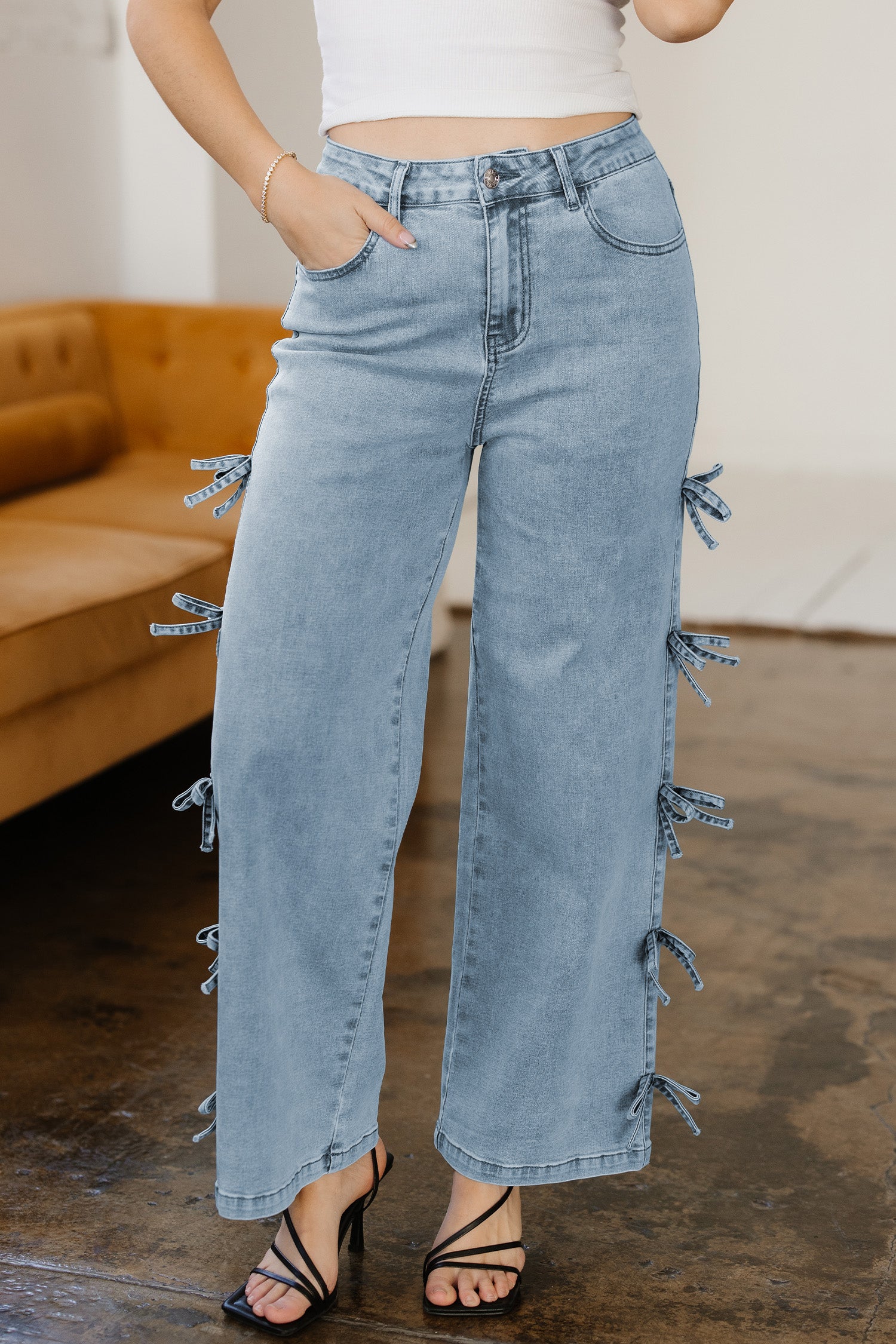 Bow Side Detail Straight Leg Jeans