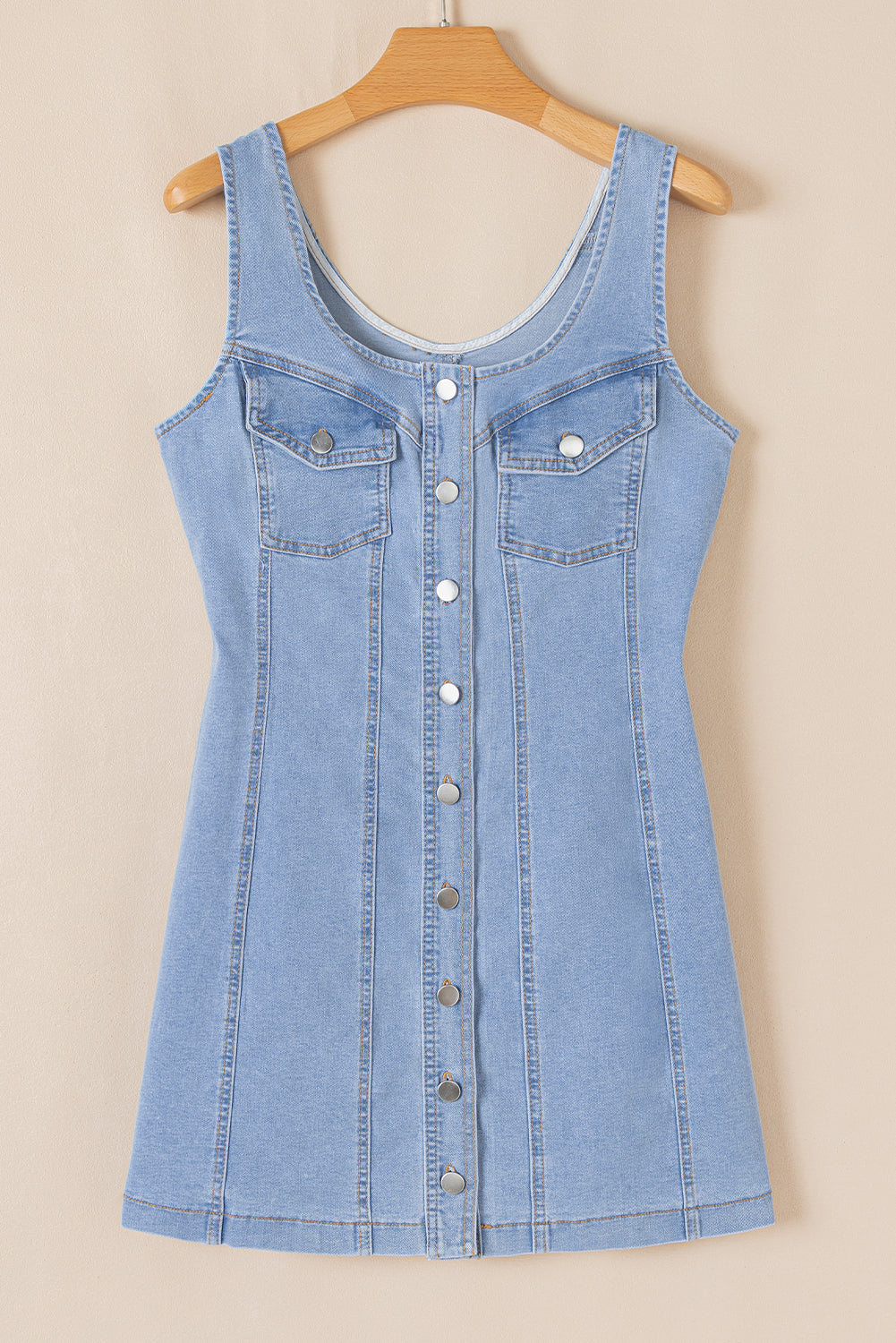 Light Wash Denim Sleeveless Mini Dress