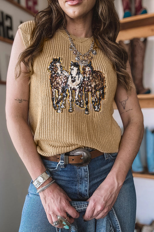 Horse Graphic Knitted Sweater Vest