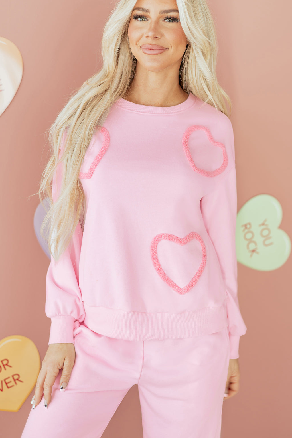 Heart Pattern Casual 2pcs Pants Set