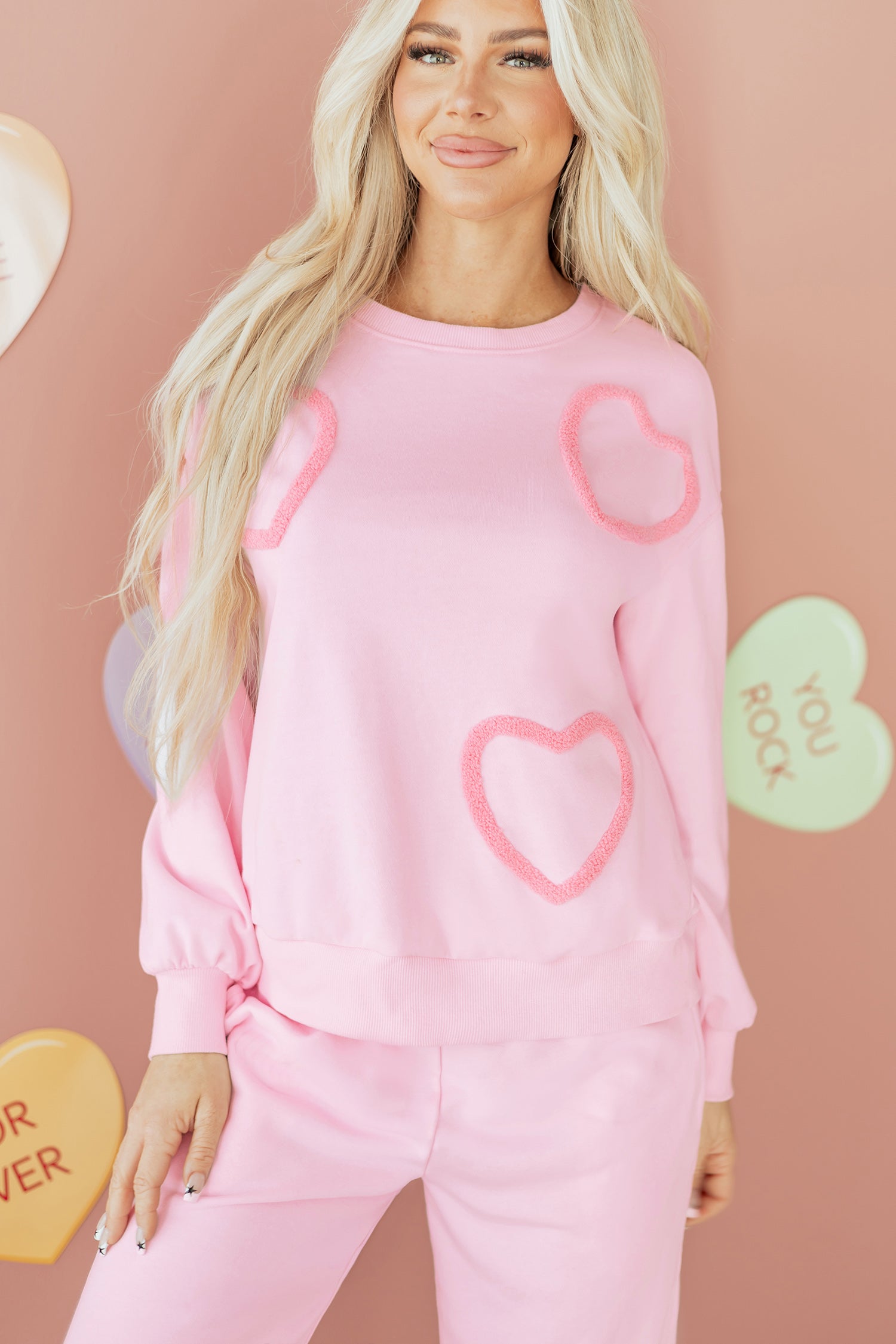 Heart Pattern Casual 2pcs Pants Set