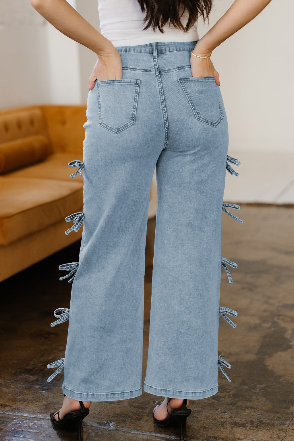 Bow Side Detail Straight Leg Jeans