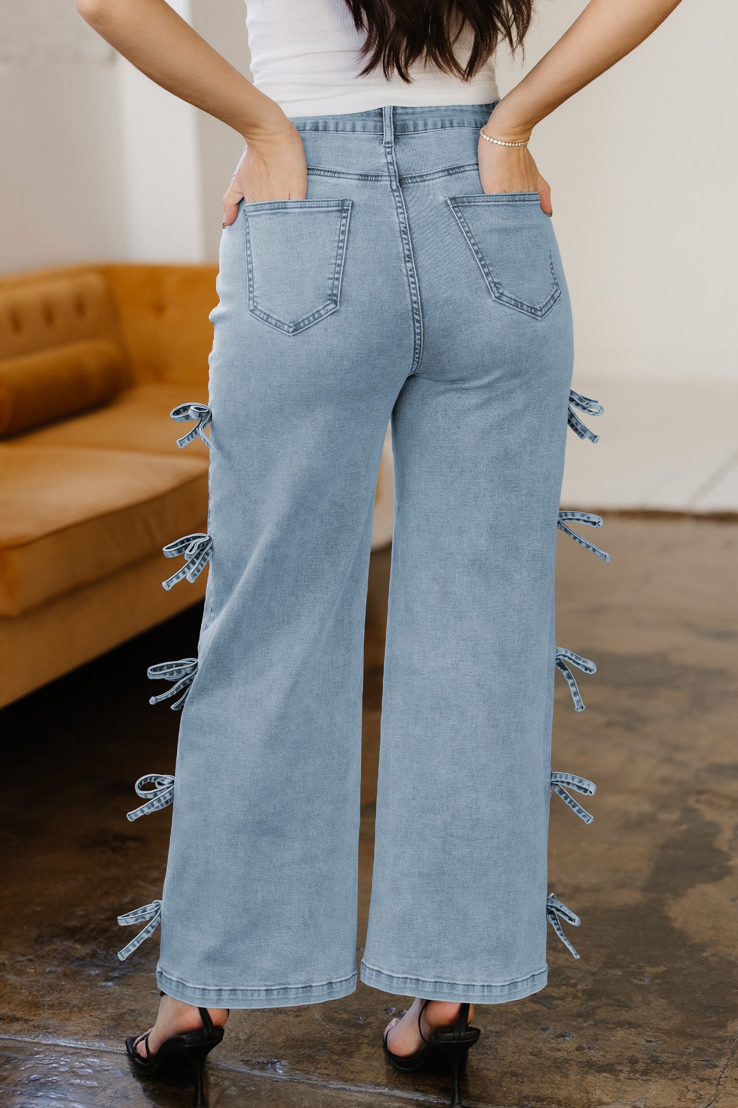 Bow Side Detail Straight Leg Jeans