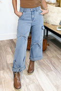 Blue Bowknot Boyfriend Cargo Jeans