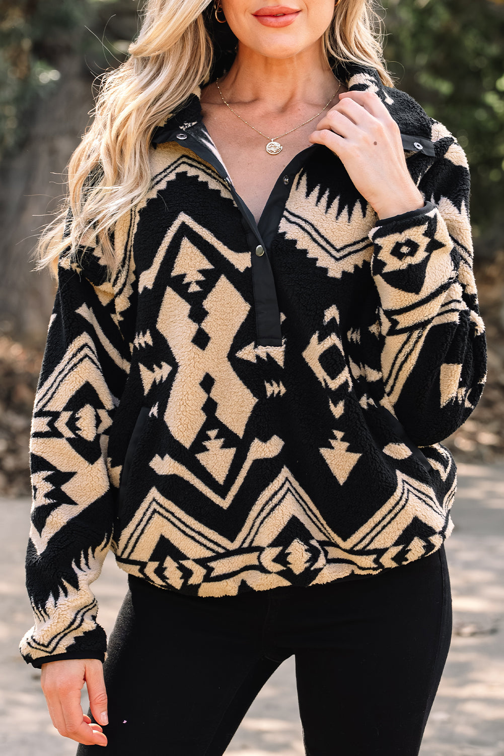Western Aztec Half Zip Plush Sweatshirt