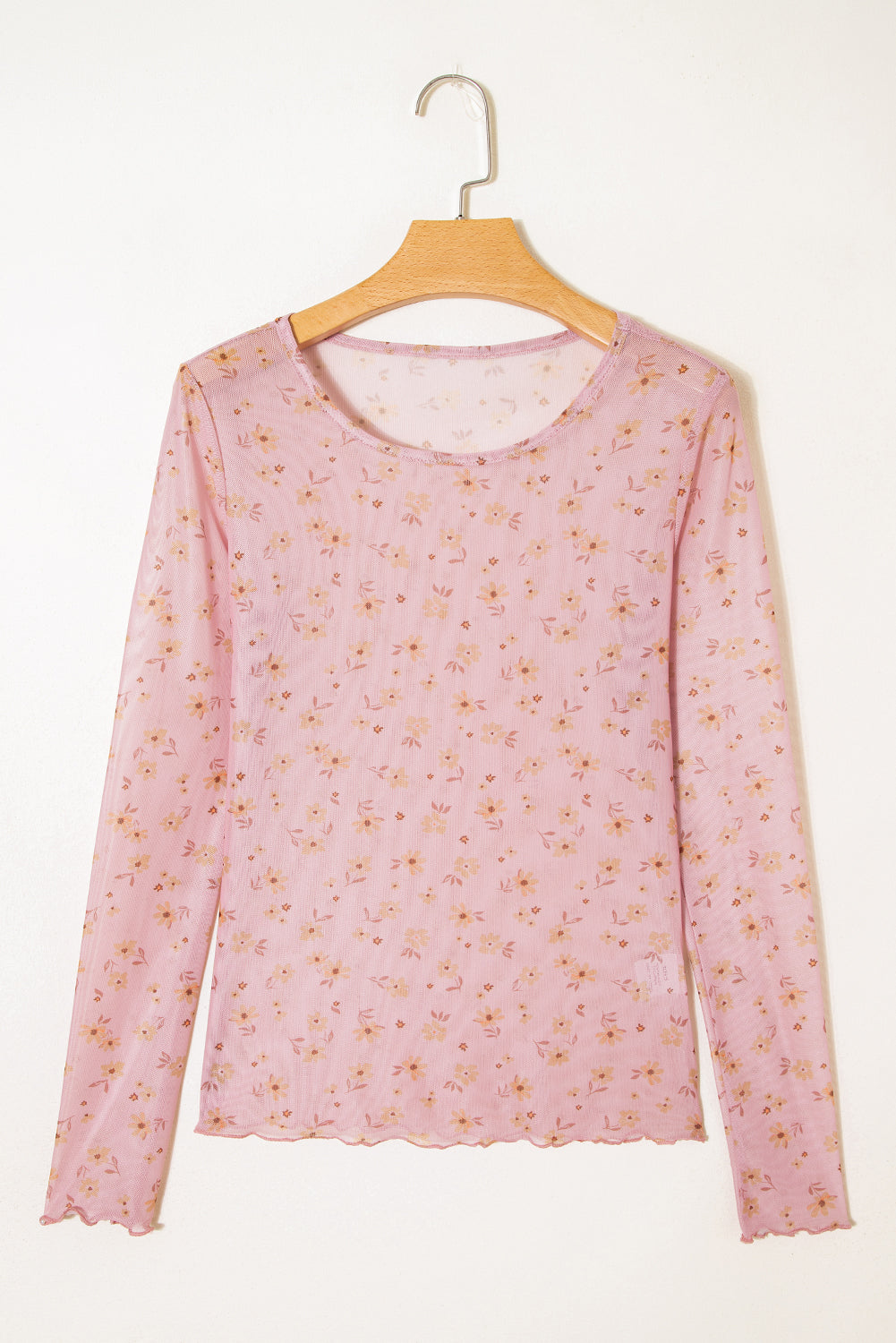 Vintage Floral Print Mesh Long Sleeve Top