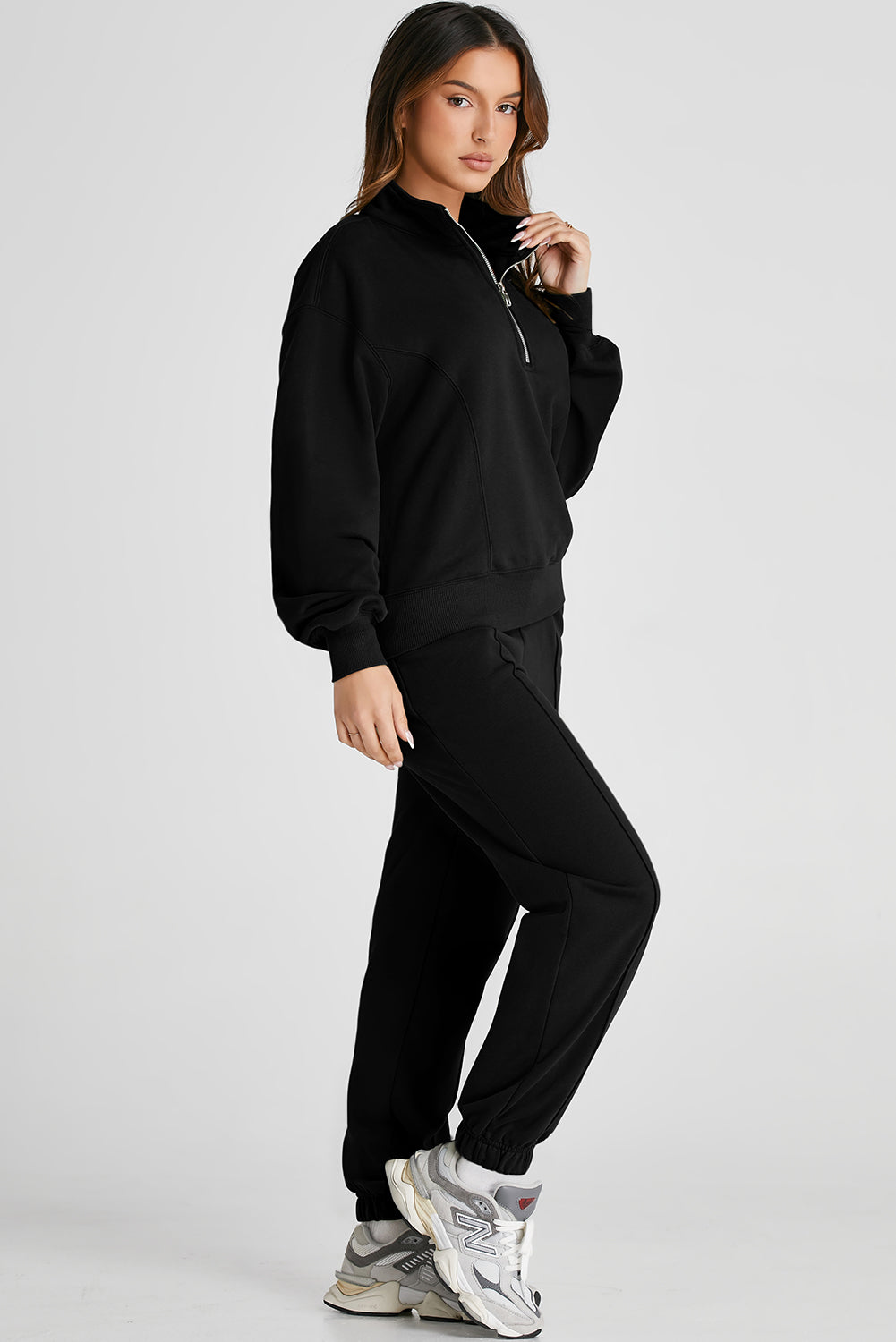 Half Zip up Pullover Active Top and Joggers Set