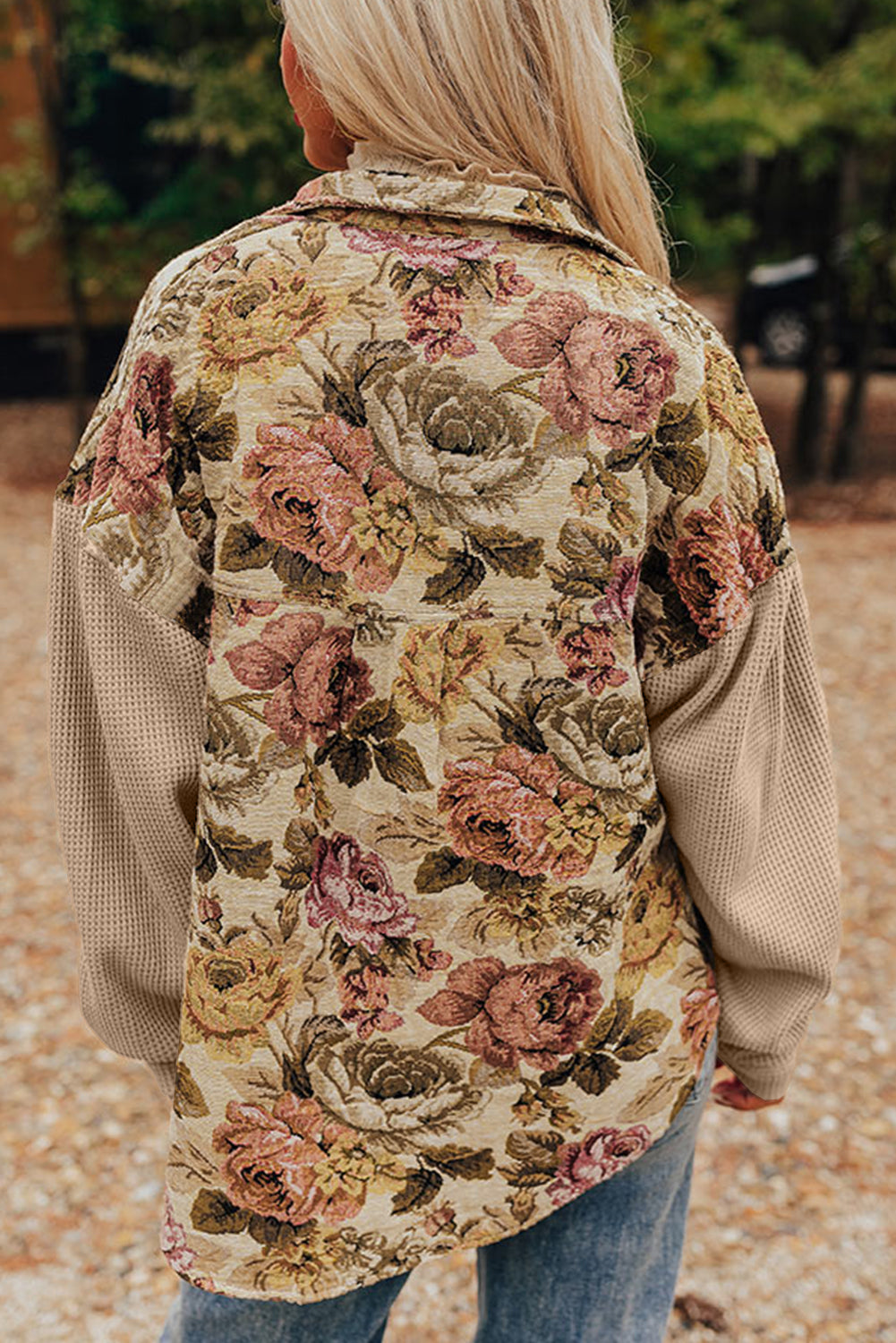 Floral Waffle Knit Buttoned Jacket