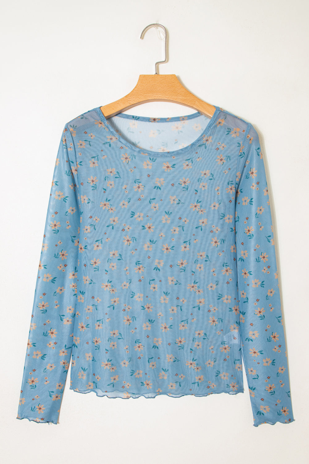 Vintage Floral Print Mesh Long Sleeve Top