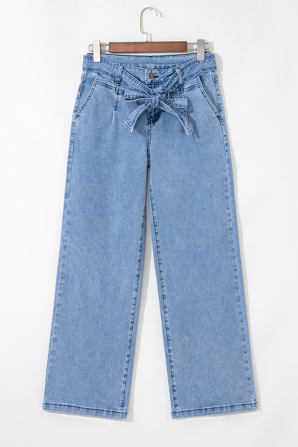 Western Washed Bow Knot Wide Leg Jeans