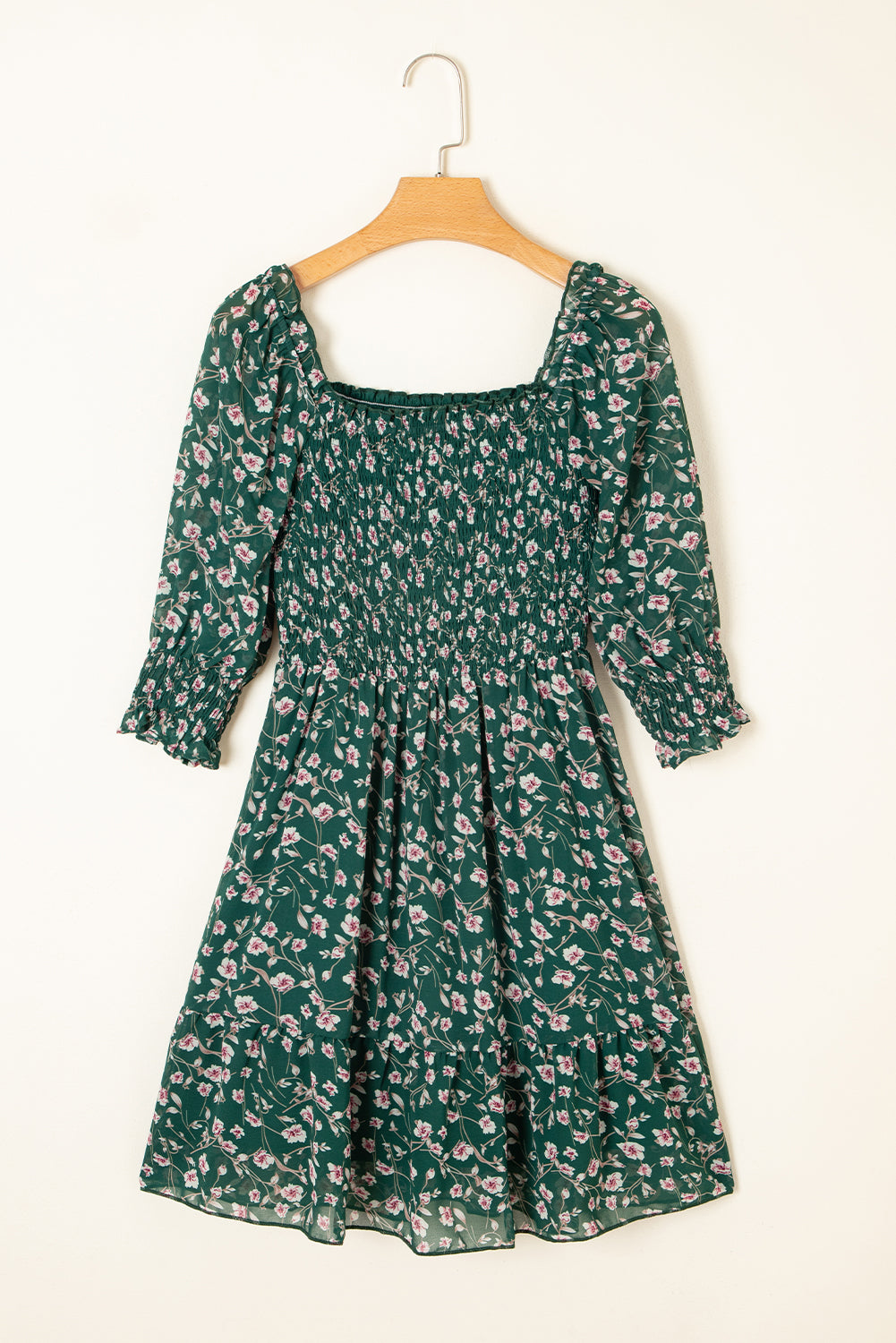Green Short Sleeve Floral Dress